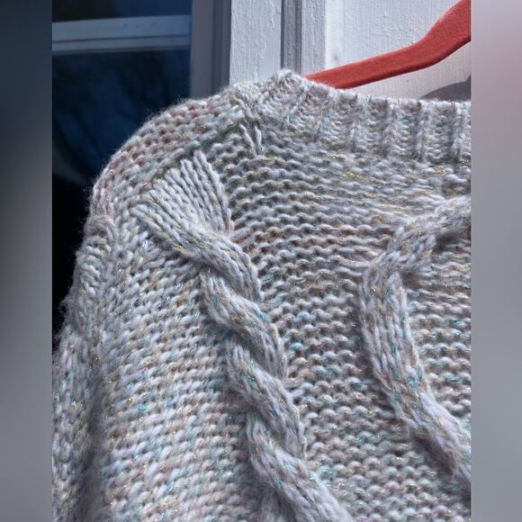 ANTHROPOLOGIE V-Neck Drama Rainbow Metallic Cable Tunic Sweater NWT - Picture 11 of 15